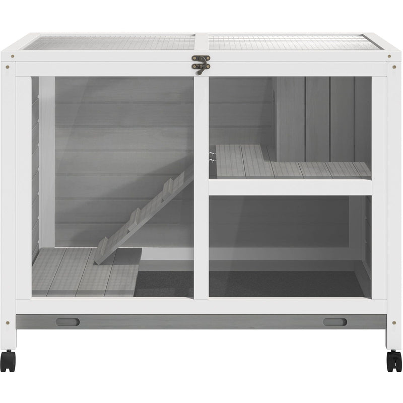 2 Level Indoor Rabbit Hutch With Wheels, Grey