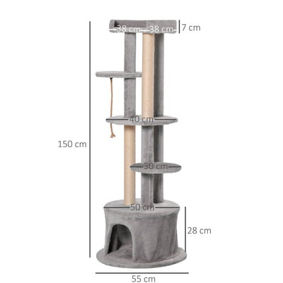 Multi-Level Cat Tower, Scratching Post, Condo, Plush Perches Pawhut