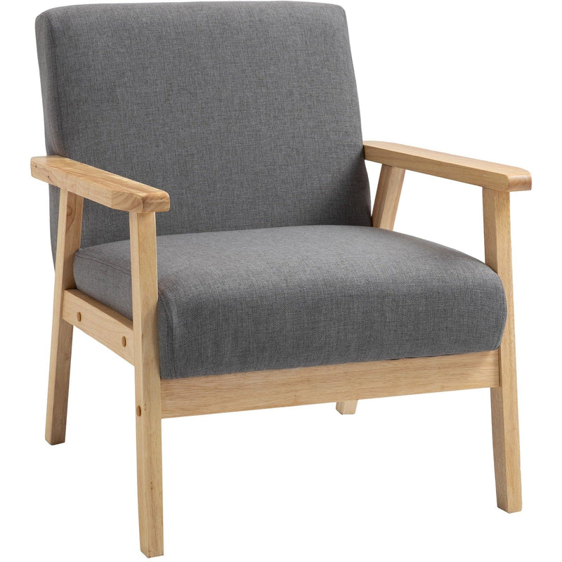 Grey Mid Century Accent Chair with Thick Linen Cushions