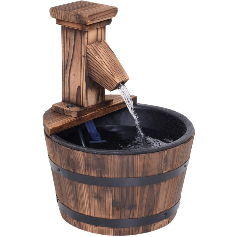 Wood Barrel Electric Water Fountain, Patio Feature Outsunny