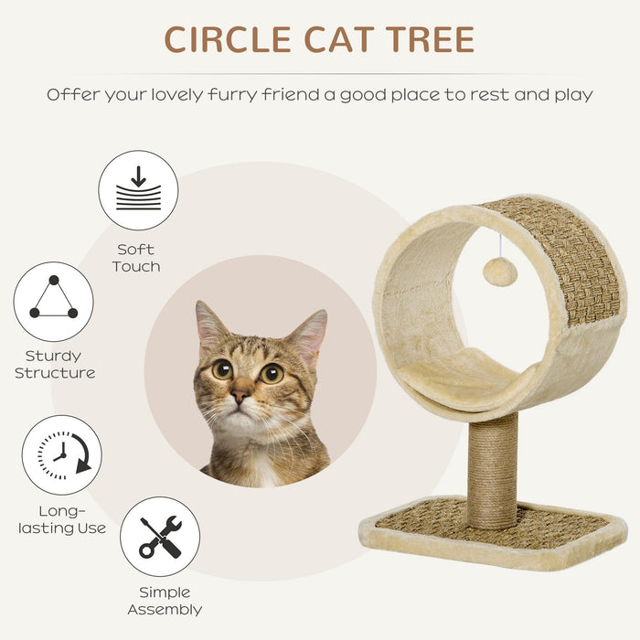 PawHut Beige Kitten Tree with Tunnel - 56cm