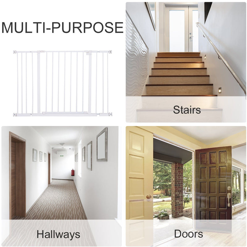 Pressure Fit Pet Safety Gate, Metal Fence, 72-107cm, White