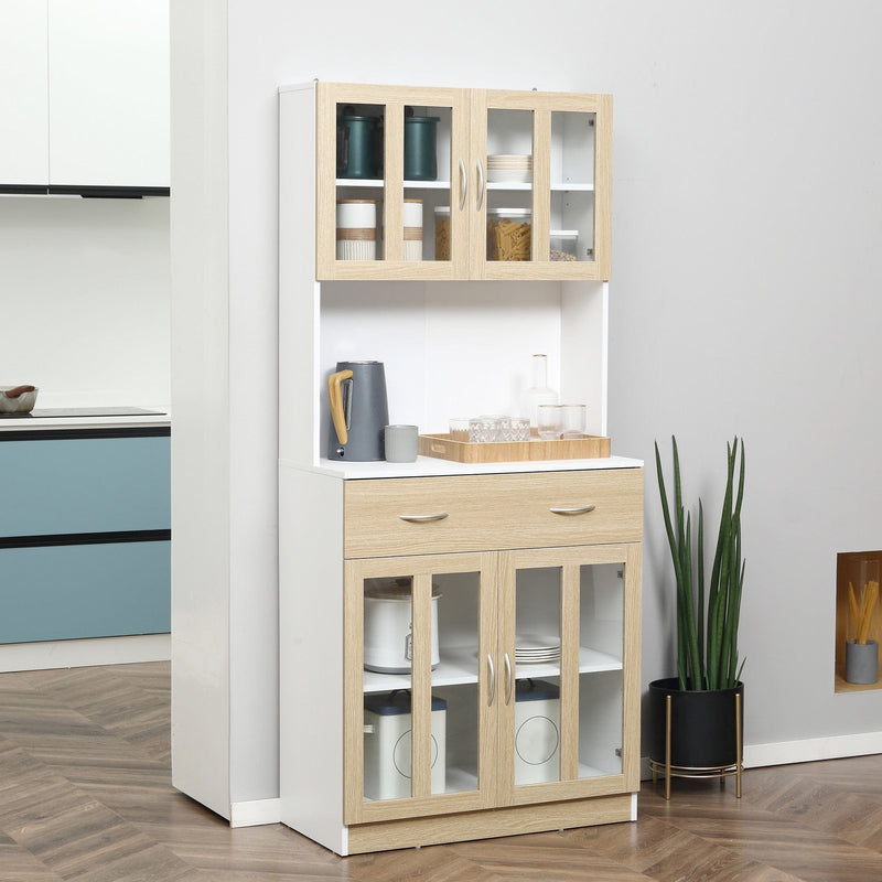Modern Kitchen Hutch, Drawer, Glass Doors, L180cm