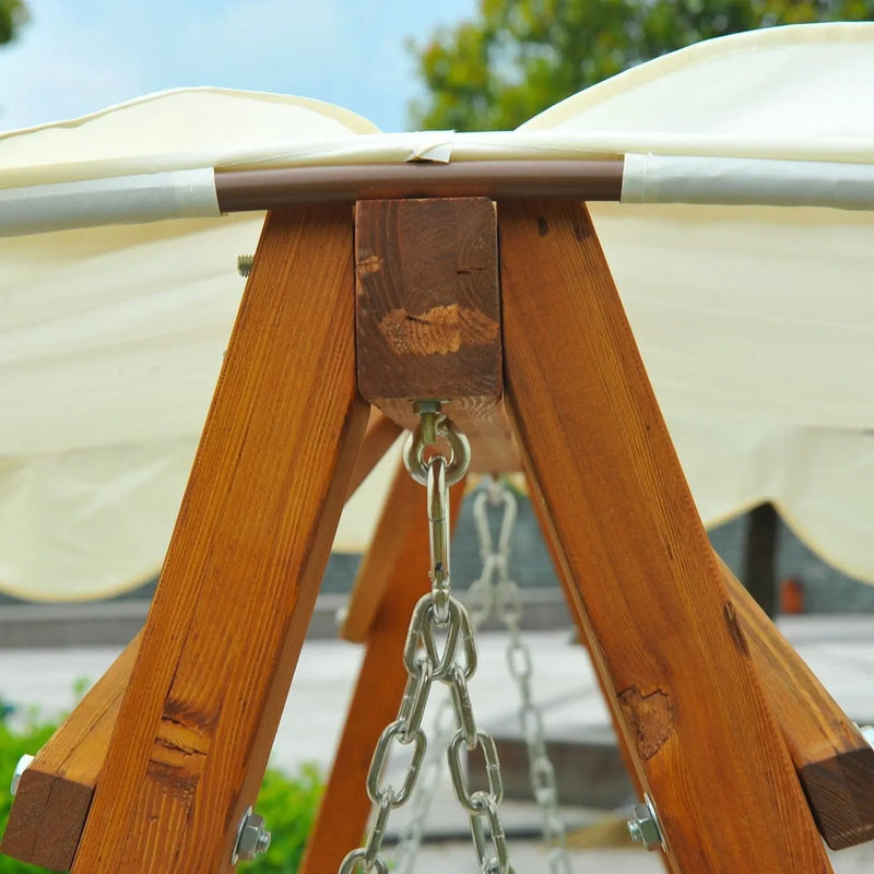 3 Seater Wooden Garden Swing, Cream White Outsunny