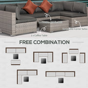 6 Seater Rattan Garden Furniture Set with Coffee Table Outsunny