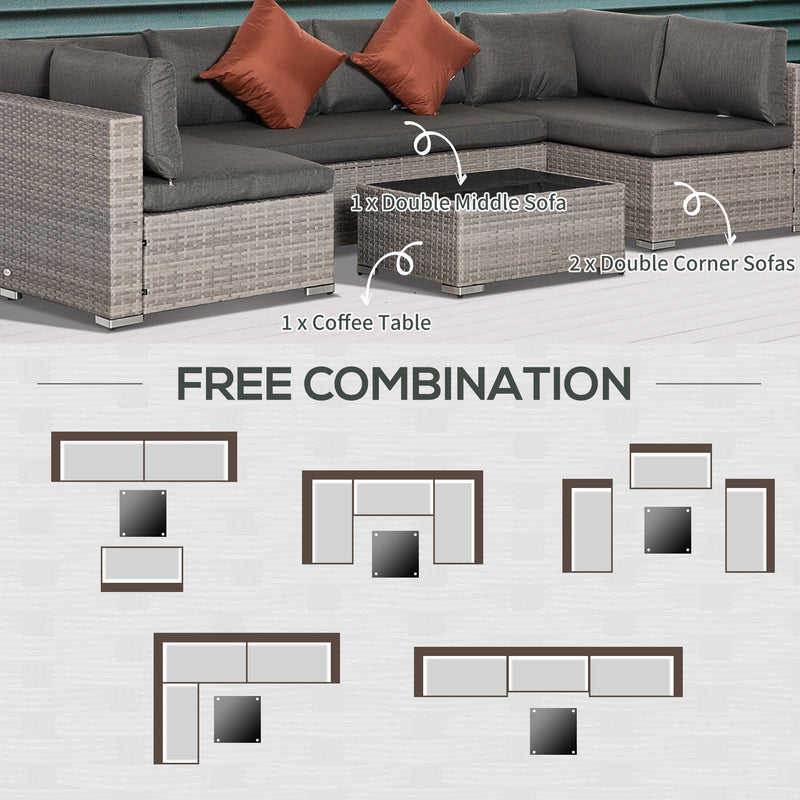 6 Seater Rattan Garden Furniture Set with Coffee Table Outsunny