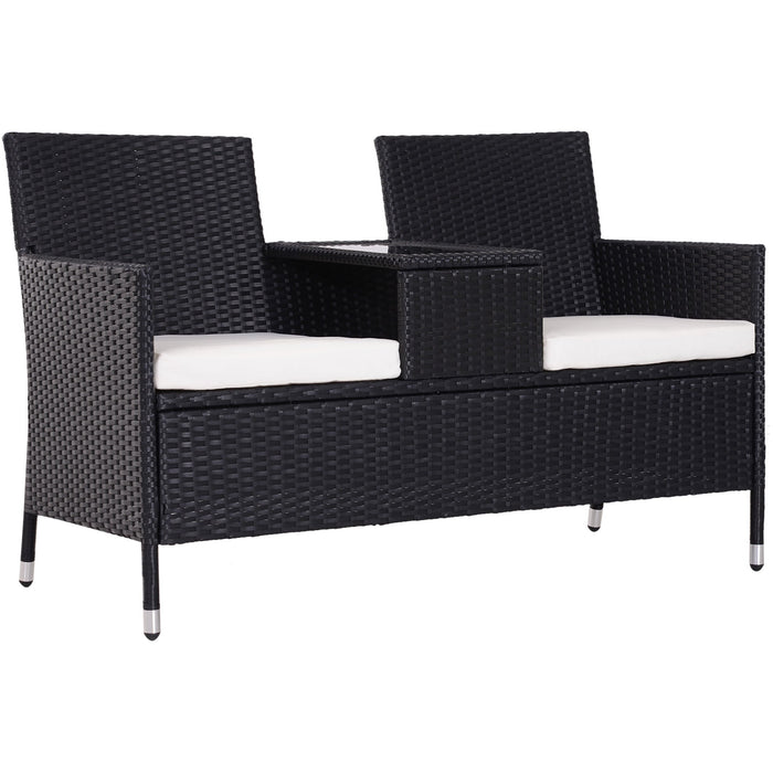 2 Seater Rattan Garden Bench With Cushions