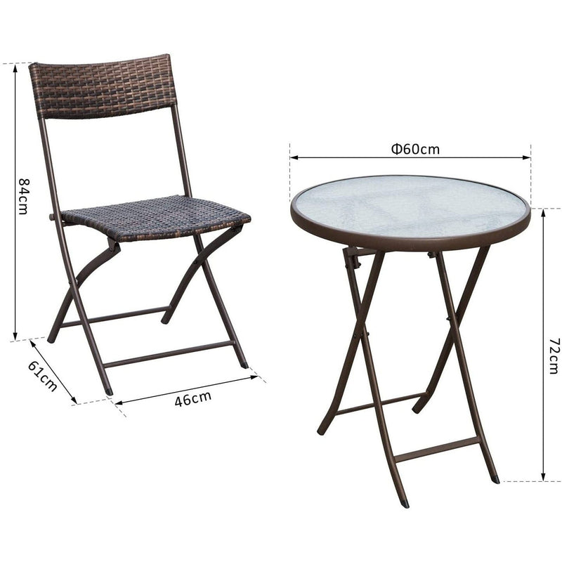 2 Seater Rattan Bistro Set with Glass Coffee Table - Brown