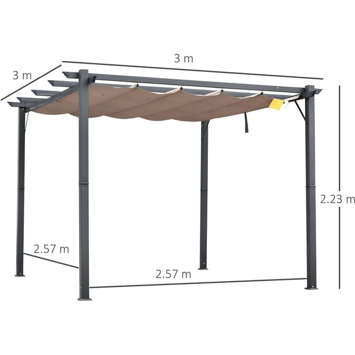 3m x 3m Metal Pergola With Retractable Canopy
