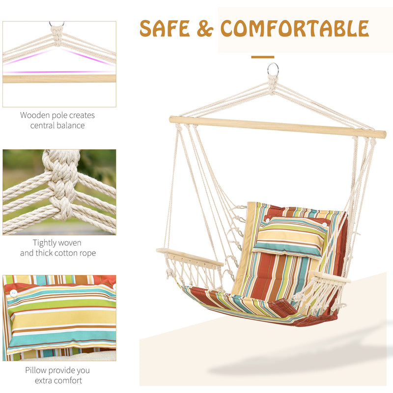 Hammock Chair, Thick Rope Frame, Stylish Multicolour Stripes