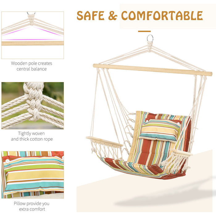 Hammock Chair, Thick Rope Frame, Stylish Multicolour Stripes
