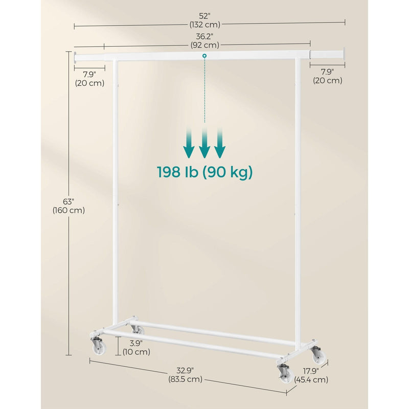 Songmics Hanging Garment Rack on Wheels, White Songmics
