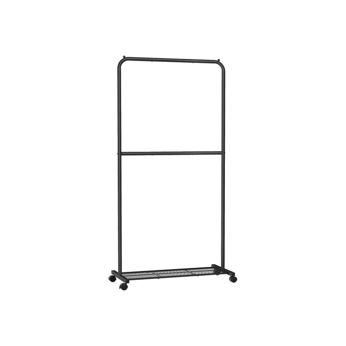 Double Rail Clothes Rack with Wheels Black
