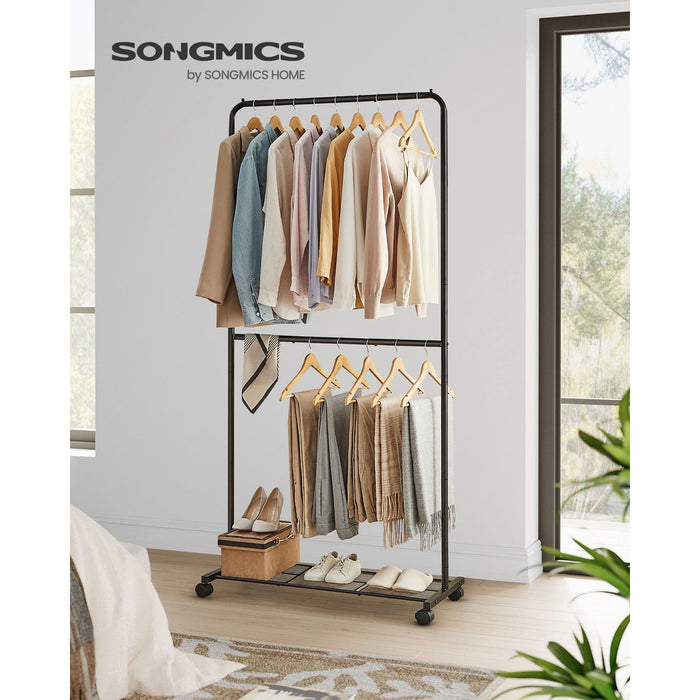 Double Rail Clothes Rack with Wheels Black