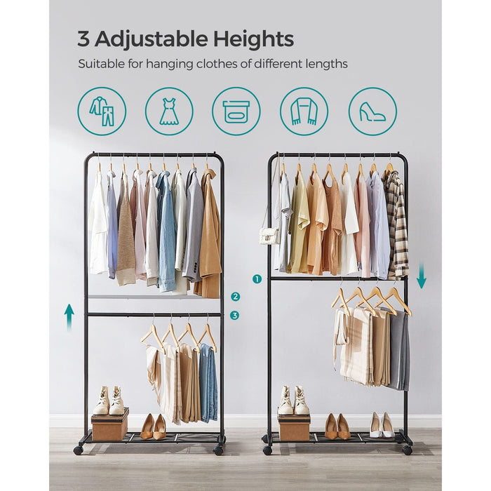 Double Line Cloth Rack Buy Double Rail Clothes Rack with Wheels | Opal Retail