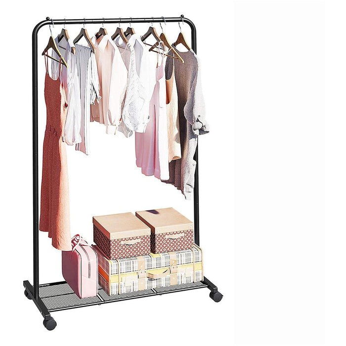 Clothes Rack on Wheels With Shelf, Black