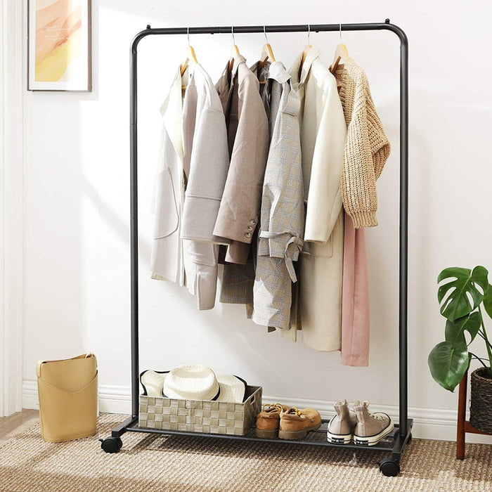 Clothes Rack on Wheels With Shelf, Black