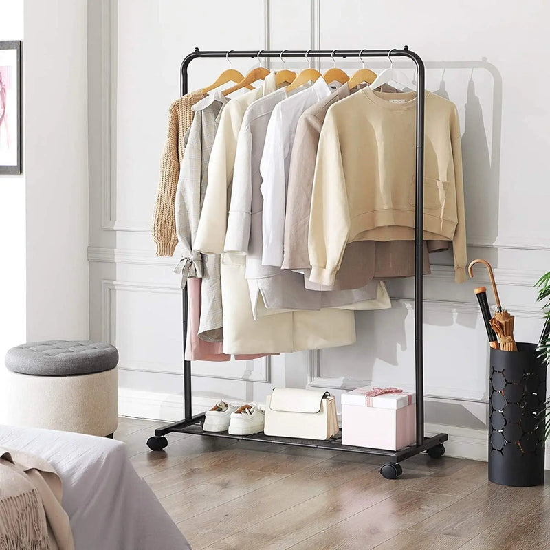 Clothes Rack on Wheels With Shelf, Black SONGMICS