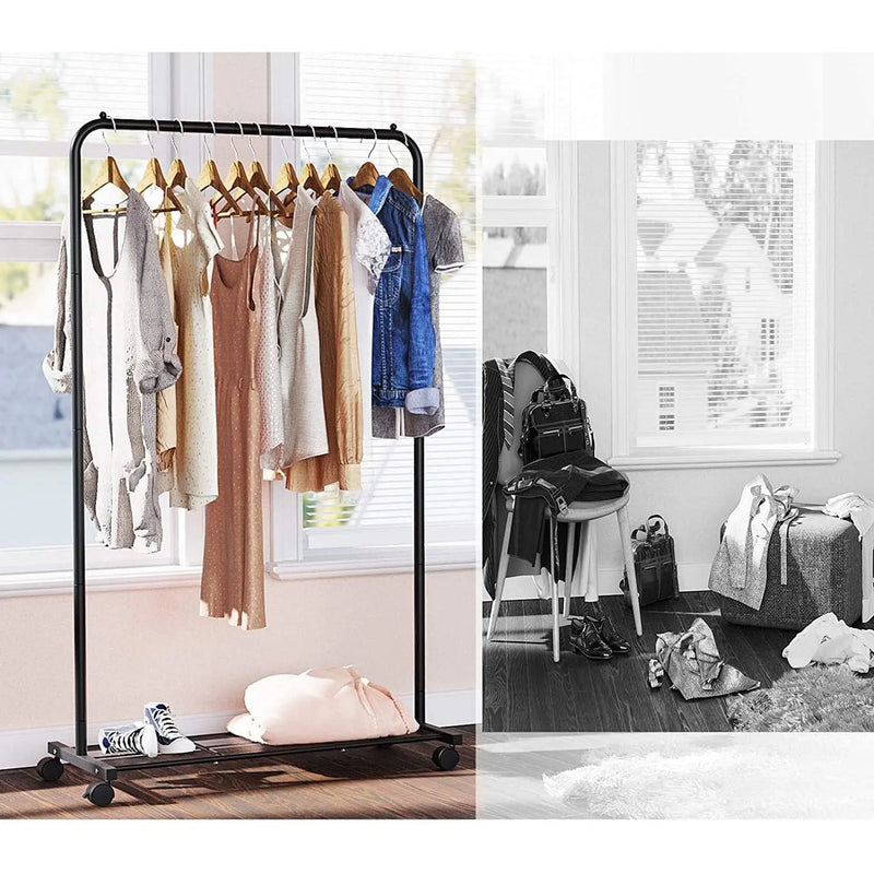 Clothes Rack on Wheels With Shelf, Black SONGMICS