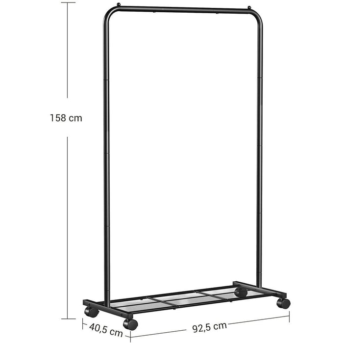 Clothes Rack on Wheels With Shelf, Black