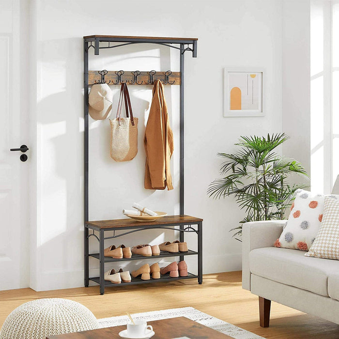 Entryway Bench with Coat Rack and Shoe Storage
