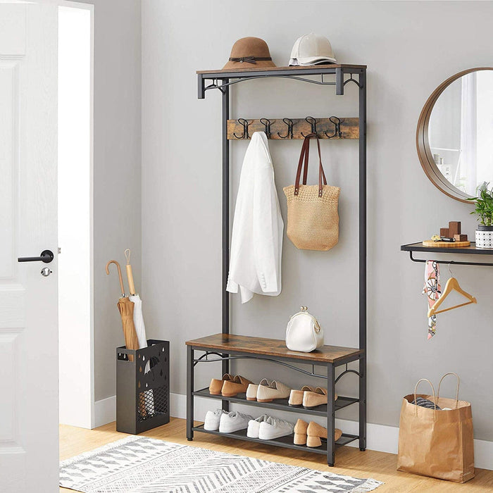 Entryway Bench with Coat Rack and Shoe Storage