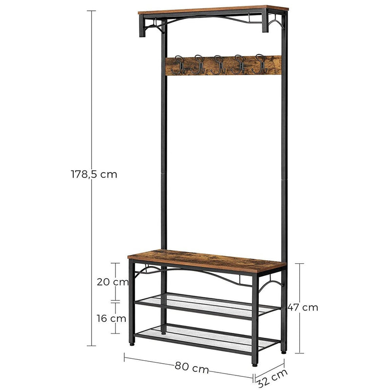 Industrial Style Entryway Bench with Coat Rack, Shoe Storage, and Bench by Vasagle - Keeps entryways organised and clutter free