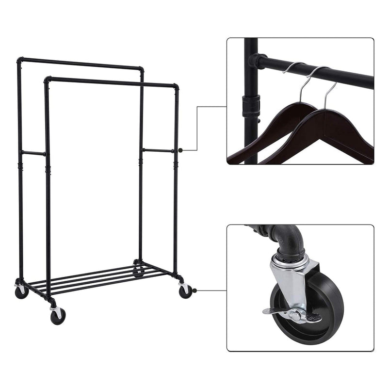 Heavy Duty Garment Rack on Wheels, Black