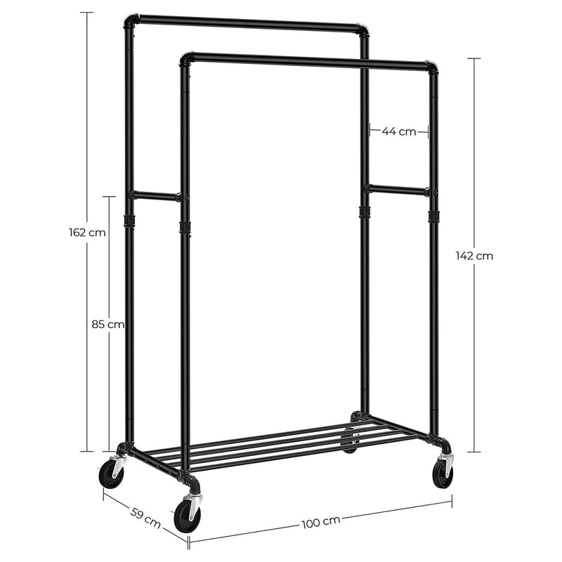 Heavy Duty Garment Rack on Wheels, Black