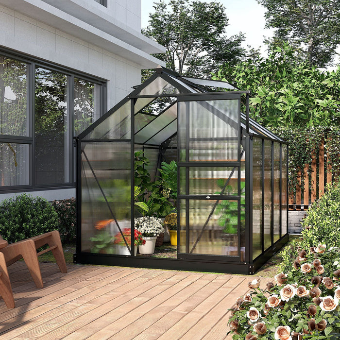 6x8ft Polycarbonate Greenhouse, Slide Door, Clear