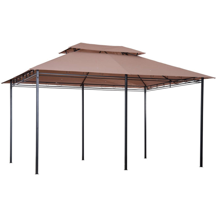 Metal Frame Gazebo With Sides, Garden Pavilion, 4x3m, Brown