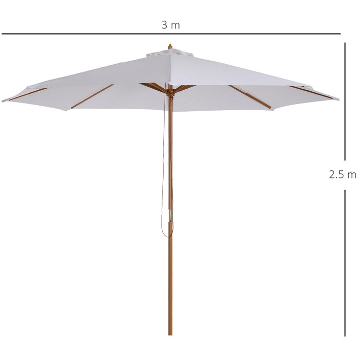 3m Wooden Parasol - Cream White, 8 Ribs