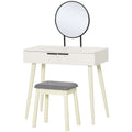Modern Dressing Table With Round Mirror and Stool Homcom