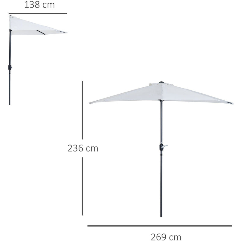 2.7m Half Parasol for Balcony - 5 Steel Ribs Outsunny