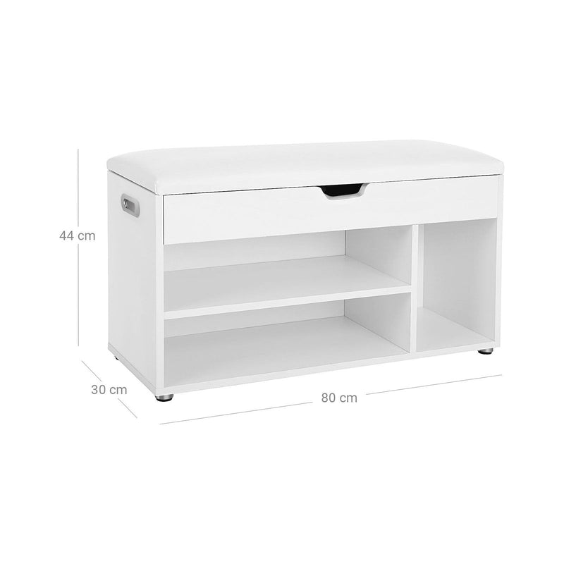 Vasagle White Cushioned Shoe Storage Bench With Hidden Compartment For Keys - Stylish and organised entryway 