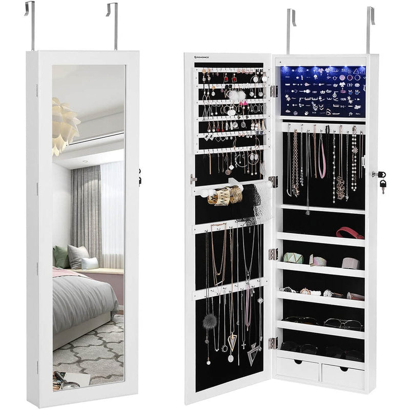 Hanging Mirrored Jewellery Cabinet, White