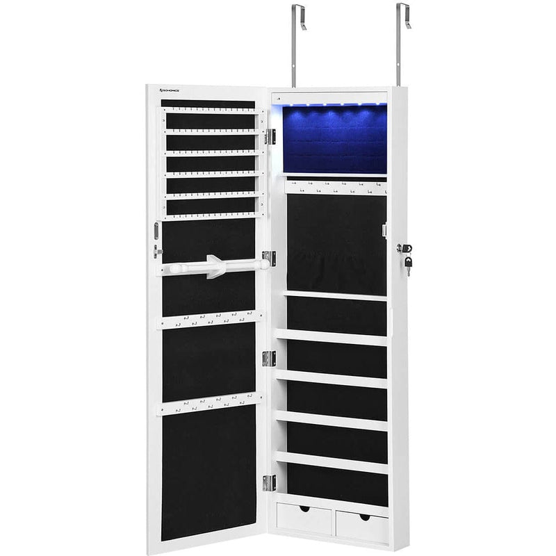 Hanging Mirrored Jewellery Cabinet, White