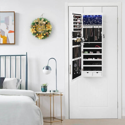 Hanging Mirrored Jewellery Cabinet, White SONGMICS