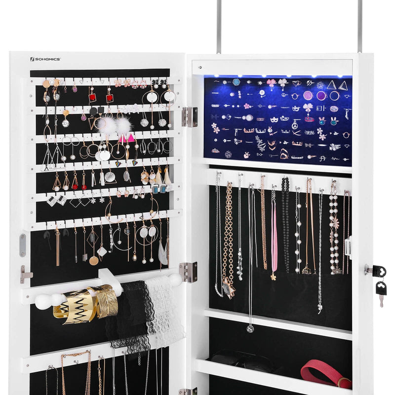 Hanging Mirrored Jewellery Cabinet, White