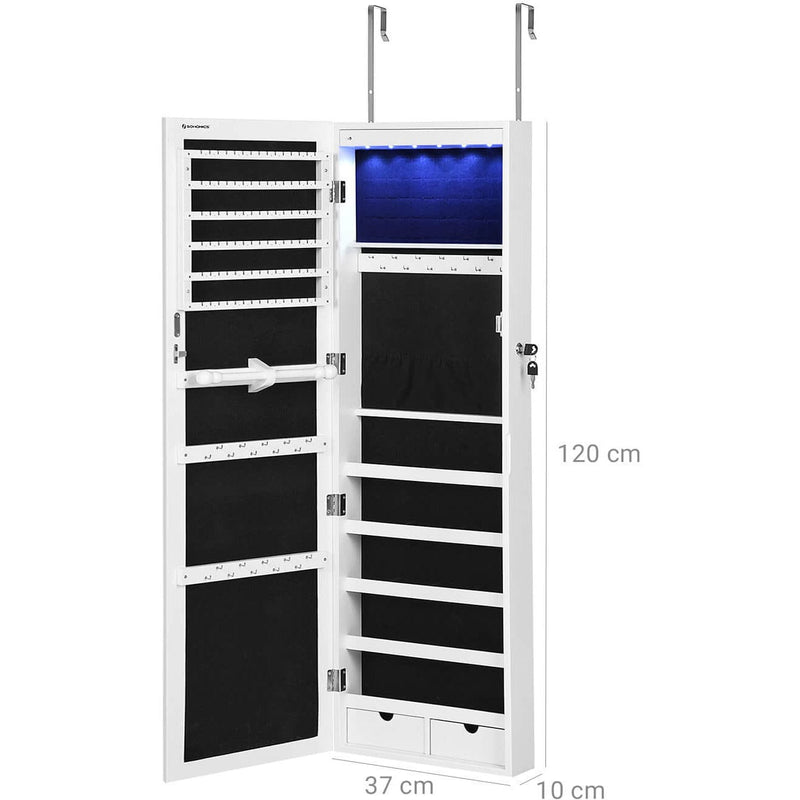 Hanging Mirrored Jewellery Cabinet, White