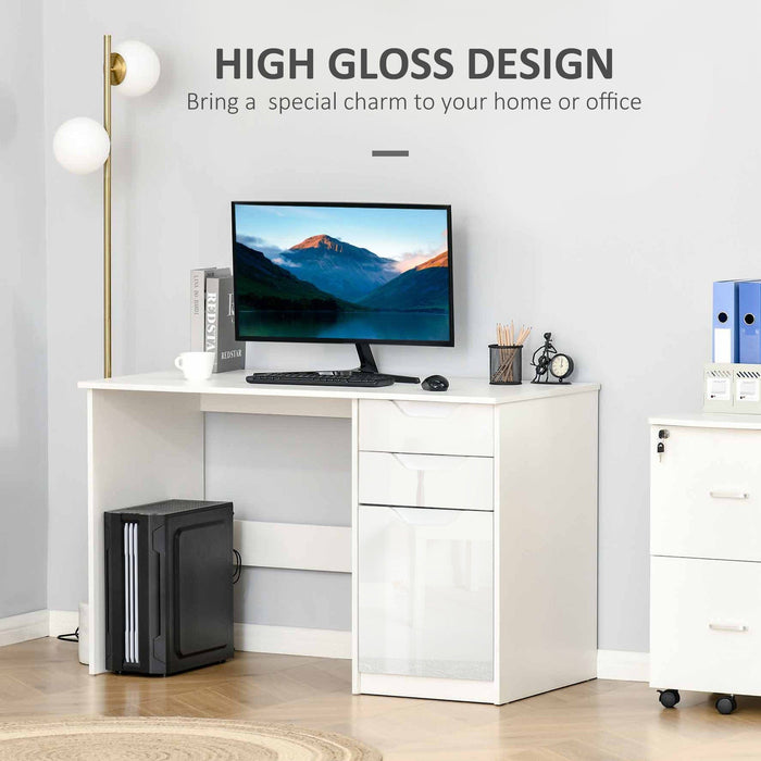 High Gloss Desk With Drawers, Storage Cabinet, White