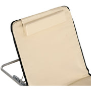 Outsunny Set of 2 Foldable Garden Beach Chair Mat Lightweight Outdoor Sun Lounger Seats Adjustable Back Metal Frame PE Fabric Head Pillow, Beige Outsunny