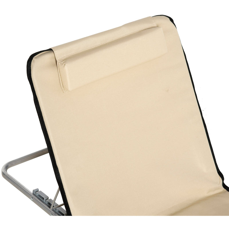 Outsunny Set of 2 Foldable Garden Beach Chair Mat Lightweight Outdoor Sun Lounger Seats Adjustable Back Metal Frame PE Fabric Head Pillow, Beige Outsunny