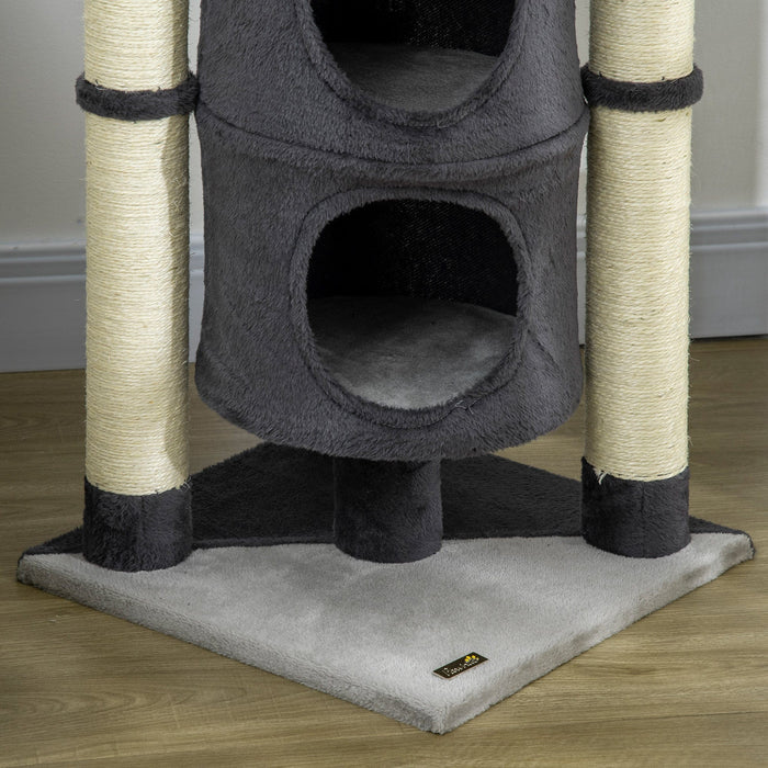 Grey Cat Tree with House & Hanging Ball