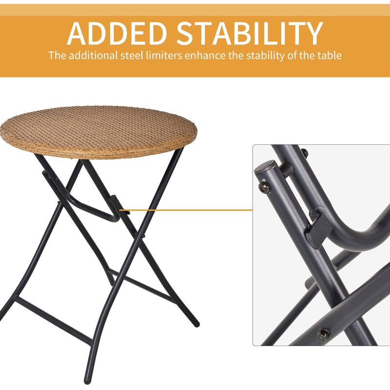 3pc Rattan Bistro Set with Folding Table & Chairs