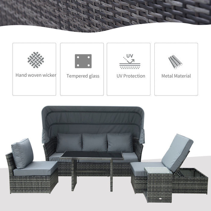 5 Seater Rattan Garden Sofa Set With Canopy, Grey