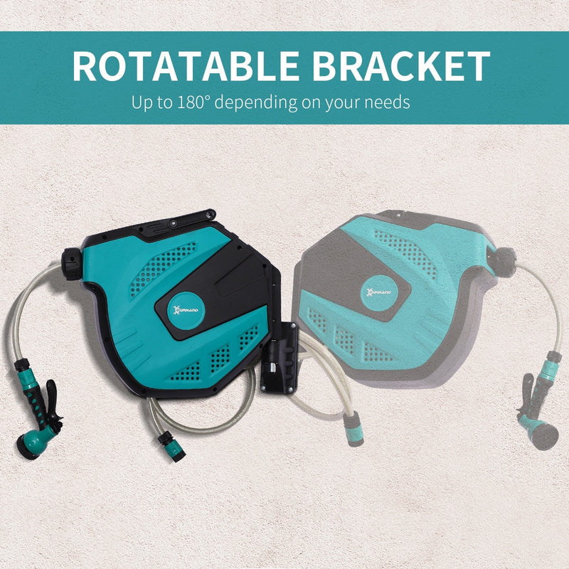 Automatic Garden Hose Reel, Wall Mounted, 7 Patterns Nozzle