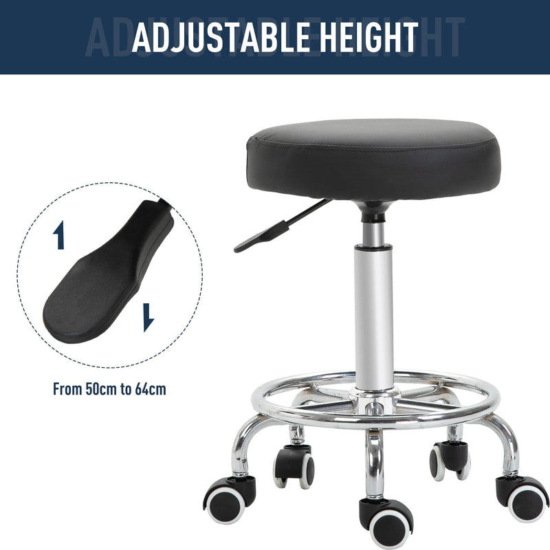 Beauty Salon Stool, Black Faux Leather