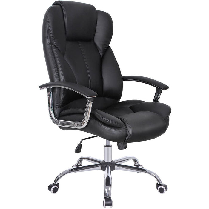 High Back Office Chair, Black Leather