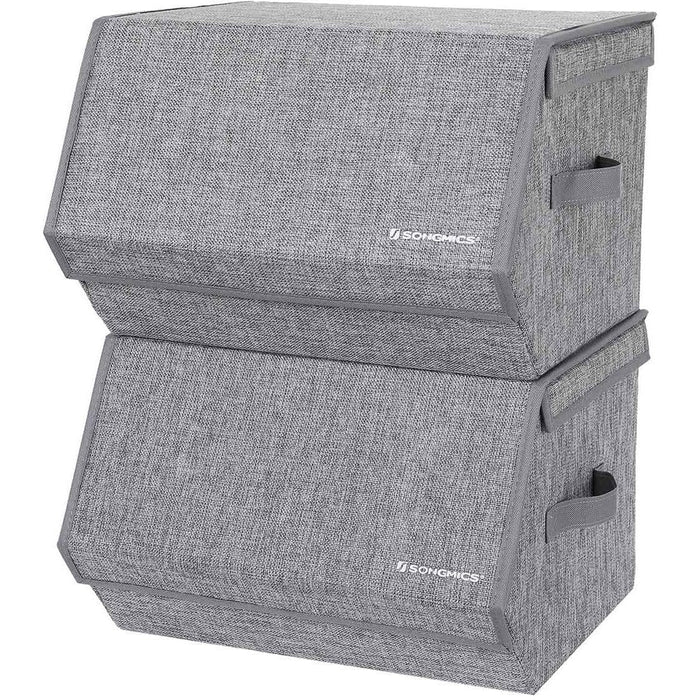Hinged Lid Storage Boxes, Set of 2, Grey